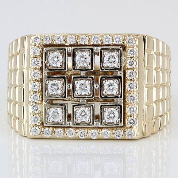 Vintage 14K Gold Urban Luxury Men's Diamond Ring Pave Cluster Bold Heavy Retro B - Picture 1 of 7